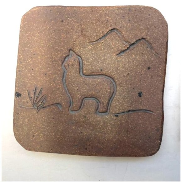 Handmade Sandstone Coasters With Llama & Mountain Design Set Of 4 Felt-Backed - Picture 7 of 9